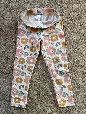 Girls Floral Stretch Leggings - Pink & Mustard